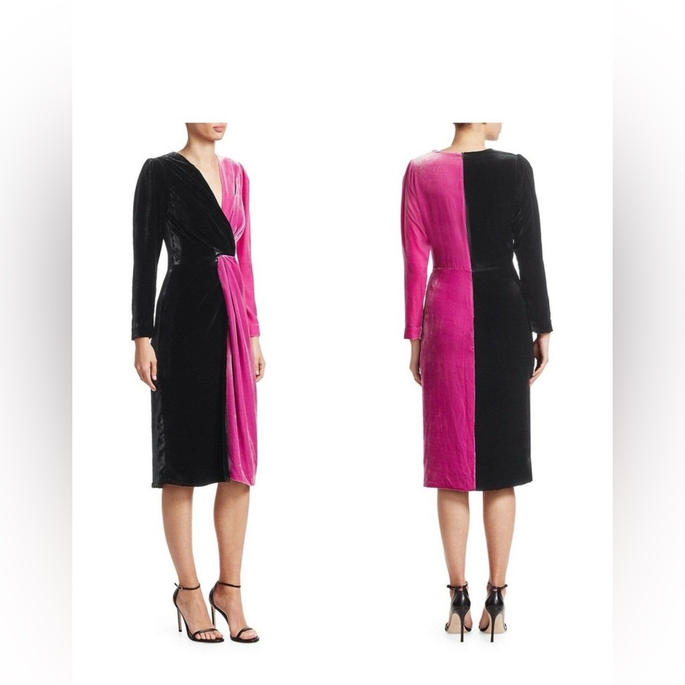 DELFI COLLECTIVE Frankie Black & Pink Colorblocked Velvet Dress Size S